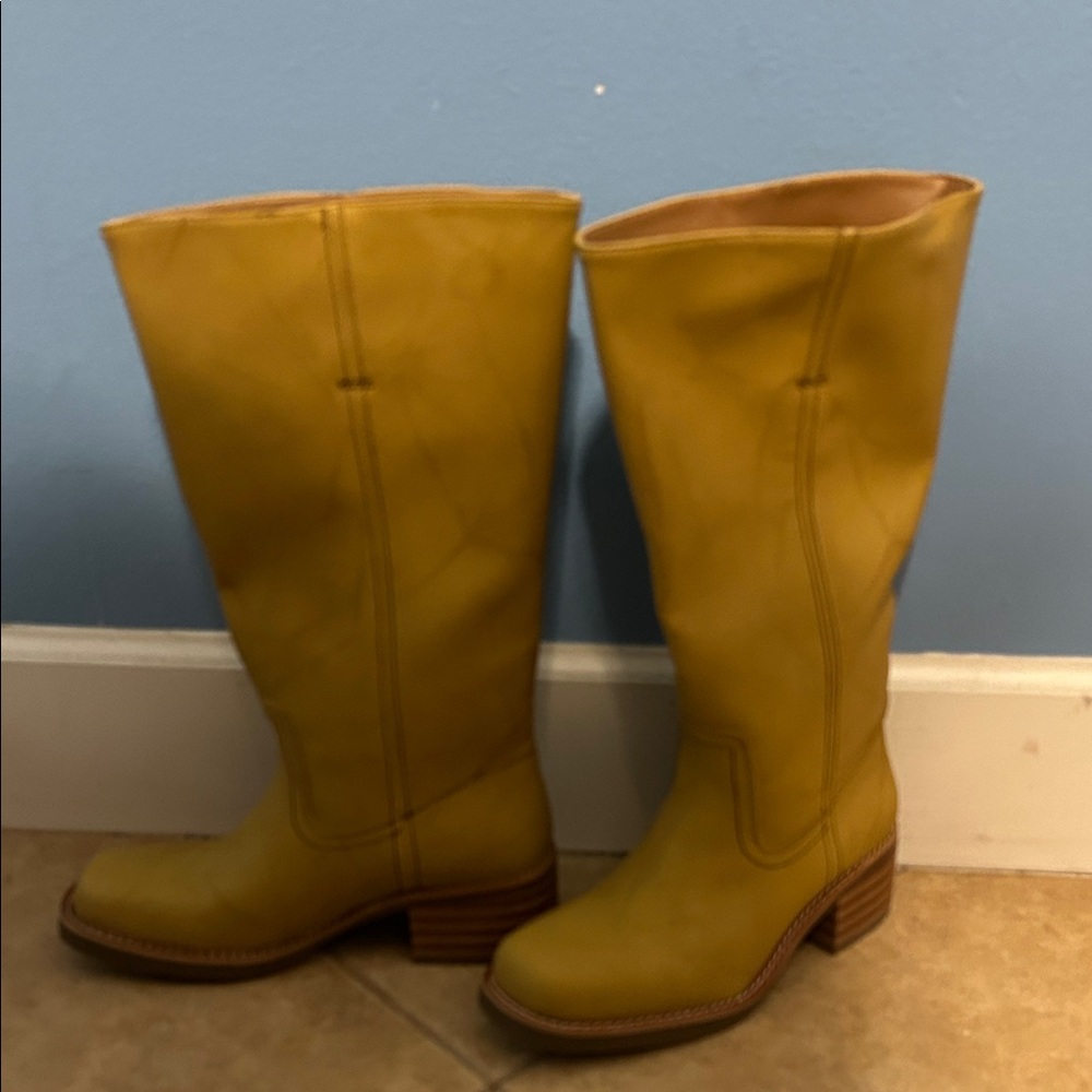 Yellow Leather Knee-High Boots